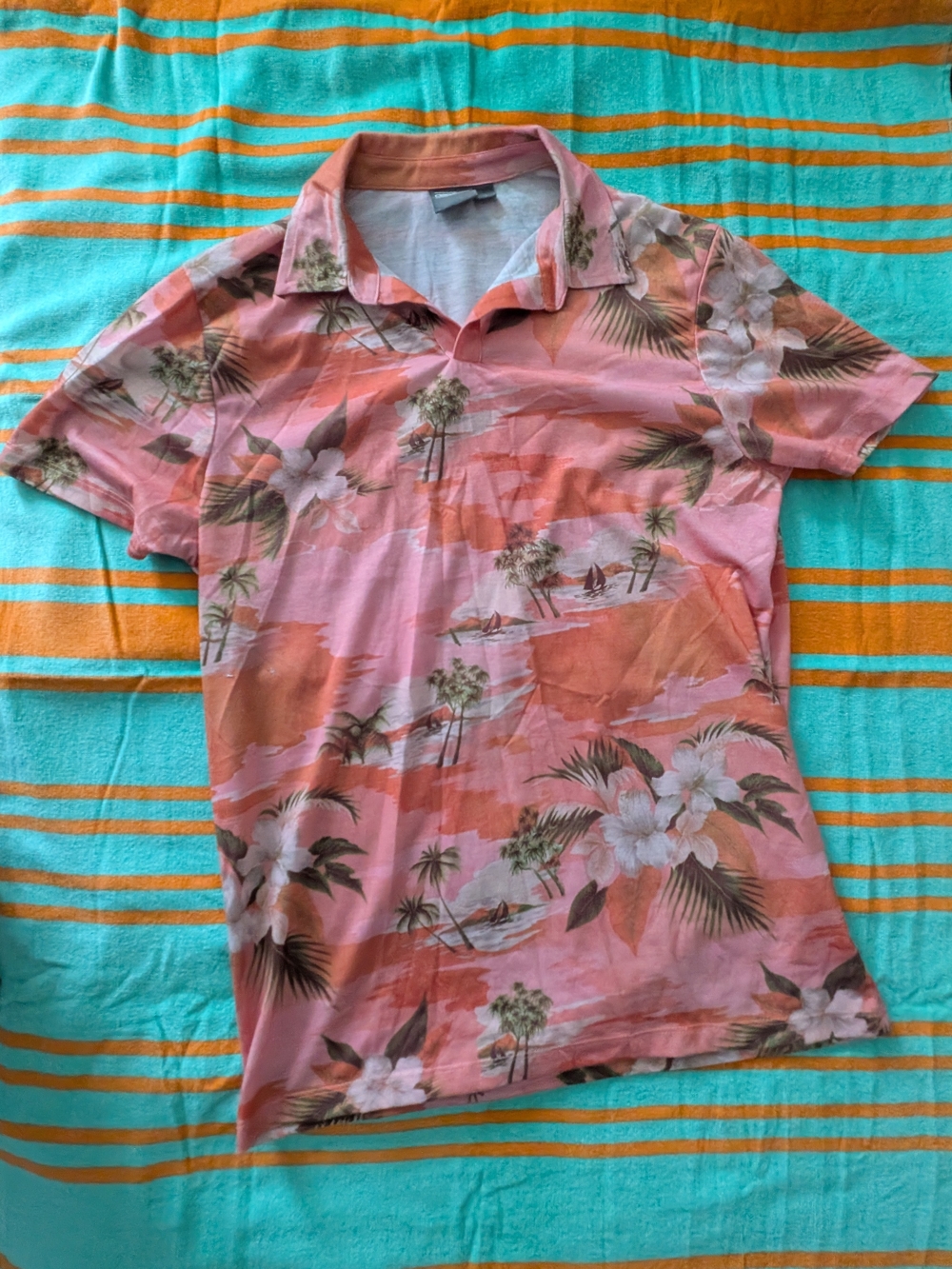 ASOS Men's Pink Tropical Print Polo Shirt